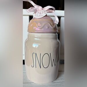 Rae Dunn Pink and Cream Iridescent Ceramic Snow Baby Canister